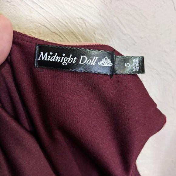 Midnight Doll Velvet Cocktail Dress Womens 5 Burgundy Dark Romantic Formal Mini - Picture 7 of 7